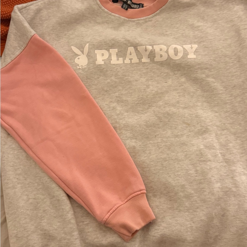 Missguided Gray and Pink Playboy Sweatshirt
